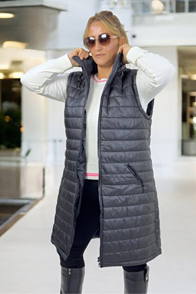 yagmurberen Removable Hooded Quilted Extra Large Size Sleveless Puffy Vest Jacket