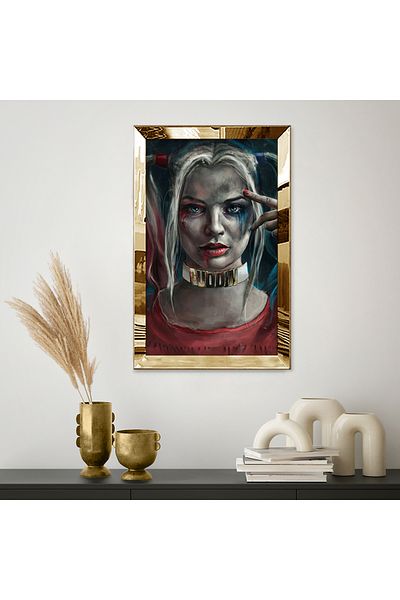 Zevahir Mobilya Dekorasyon Τραπέζι Harley Quin Single MDF με χρυσό καθρέφτη από πλεξιγκλάς