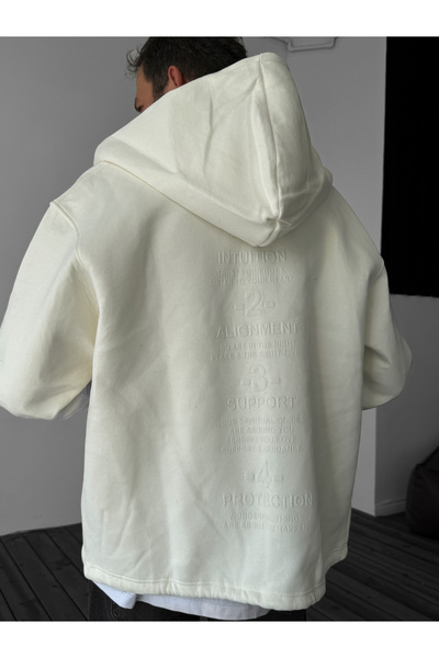 BYBASICMAN White 4 Rules Zippered Hooded Sweat C-708