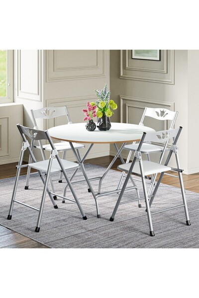 eportatif Katlanır Masa ve 4 Adet Sandalye Seti Beyaz 1463