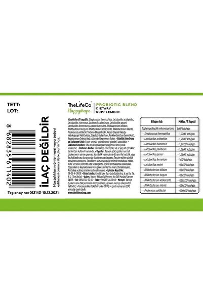 TheLifeCo Happyshape Probiyotik 30 Kapsül
