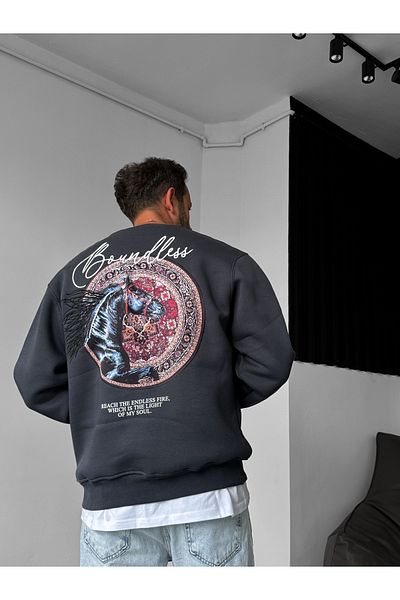 BYBASICMAN Anthracite Embroidered Boudless Sweat - Lb-1007