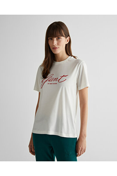 Gant Kadın Krem Regular Fit Bisiklet Yaka Logolu T-Shirt