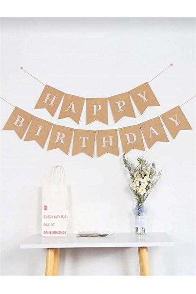Atölye Mi Retro Krem 5 Yaş Balonlu Happy Birthday Kraft Bannerlı 3 Retro Kalp Balonlu Balon Seti