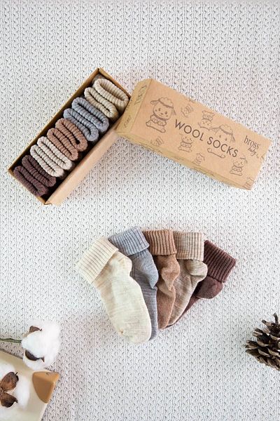 Bross Winter Wool Baby Socks - Set of 5 Boxed
