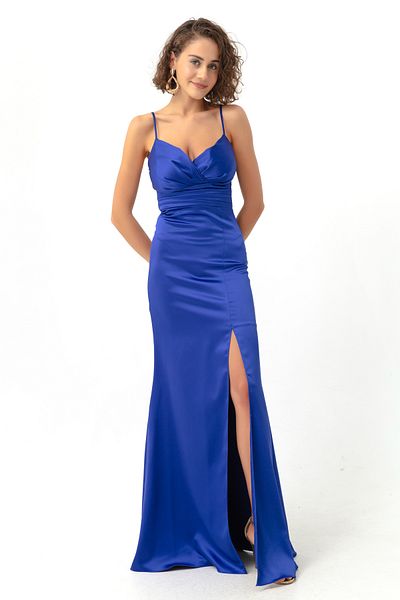 Lafaba Damen-Abendkleid und Abschlusskleid aus Satin mit Sax-Trägern und Schlitz