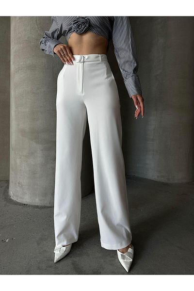 mydukkan.co White Palazzo Trousers - Belt Detailed