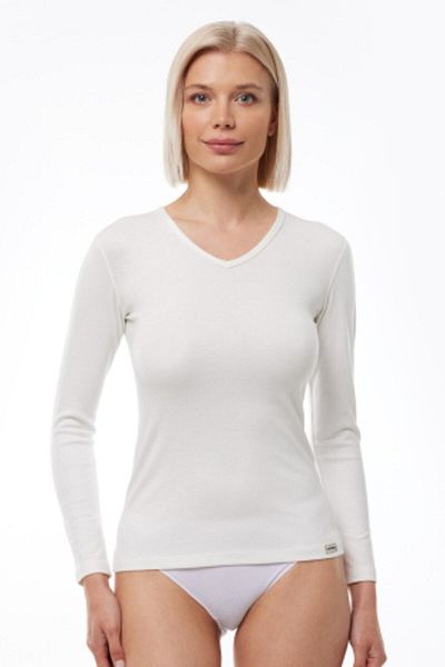 Malabadi Ecru V-Neck Long Sleeve Thermal Top Underwear - Viloft 704