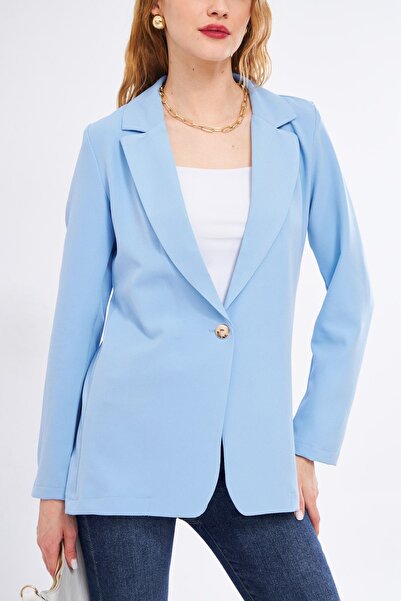 armonika Kadın Bebe Mavi Tek Düğmeli Blazer Ceket ARM-20K001020