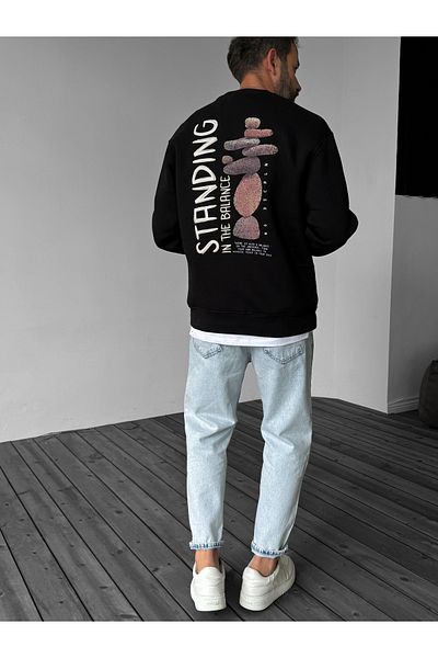 BYBASICMAN Black Balance Embroidered Sweatshirt Yp-4045