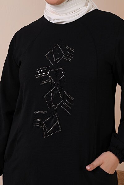 Ferace Hijab Ayrobin Double Set Large Size Tunic Trousers Women's Black