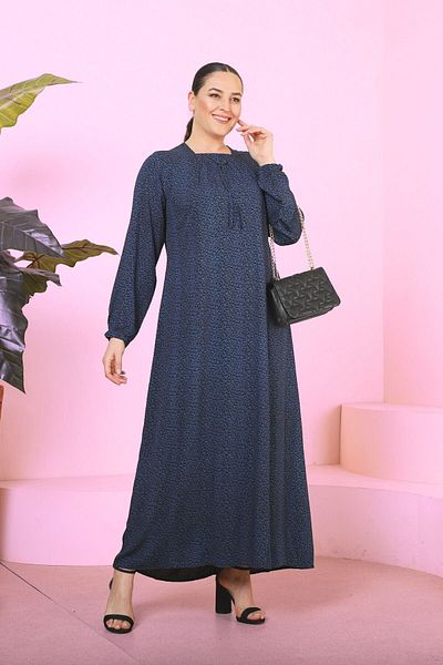 Ferace Γυναικείο Maxi Plus Size Μακρύ Γυναικείο Φόρεμα με τραγανό σχέδιο μπλε