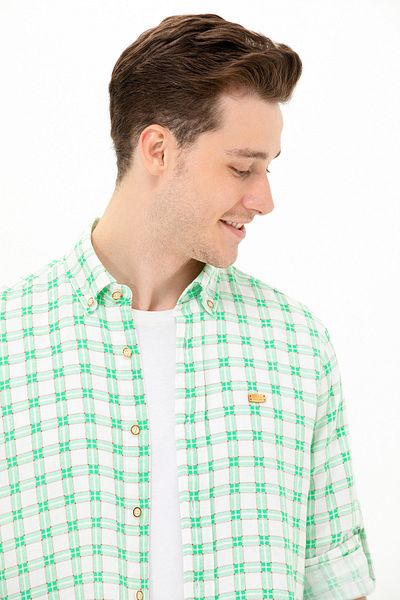 U.S. Polo Assn. Green Checkered Men's Shirt - 50263337 -Vr083