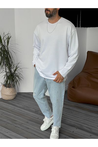 BYBASICMAN White Basic Dirty Collar Sweatshirt By-059