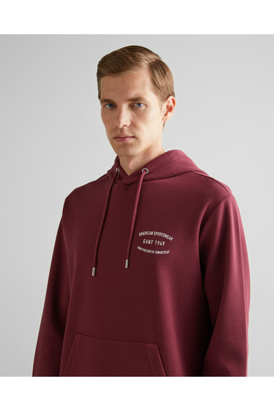 Gant Erkek Bordo Regular Fit Kapüşonlu Logolu Sweatshirt