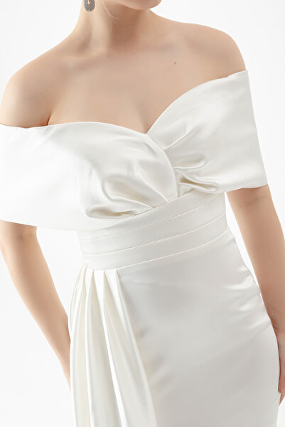 Lafaba Dámské bílé lodičkové dlouhé večerní šaty s výstřihem