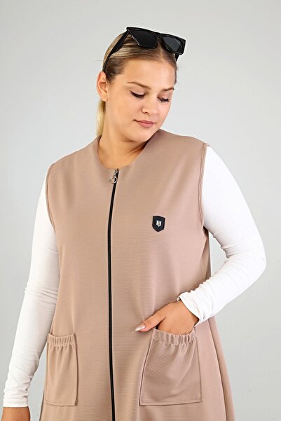 Ferace Women's Large Size Vest Ottoman Steel Knitted Viscose Vest Mink