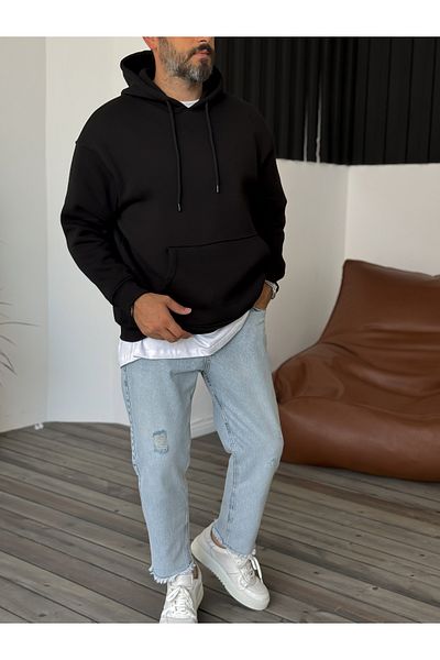 BYBASICMAN Black Basic Hooded Sweatshirt By-057