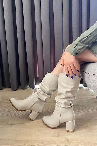Preshley Γυναικείες μπότες Azra Cream Skin Bellows