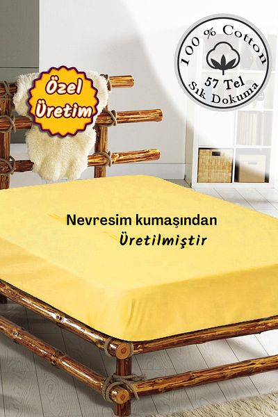 MonoHome Yellow 57 Wire 100% Cotton Oeko-tex® Elastic Sheet (Made from Duvet Cover Kumash)
