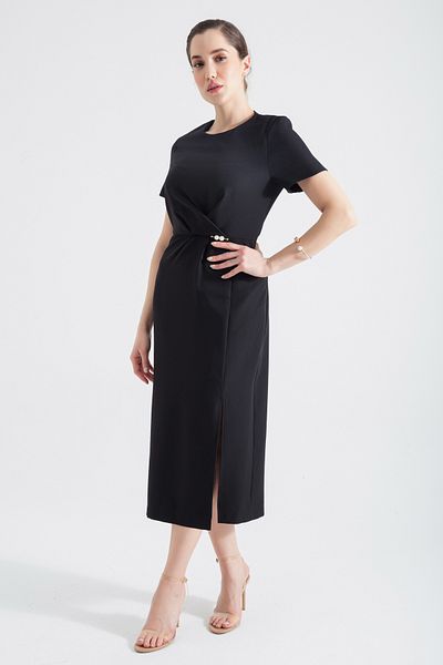 OFZE Women's Black Pearl Detailed Slit Midi Dress