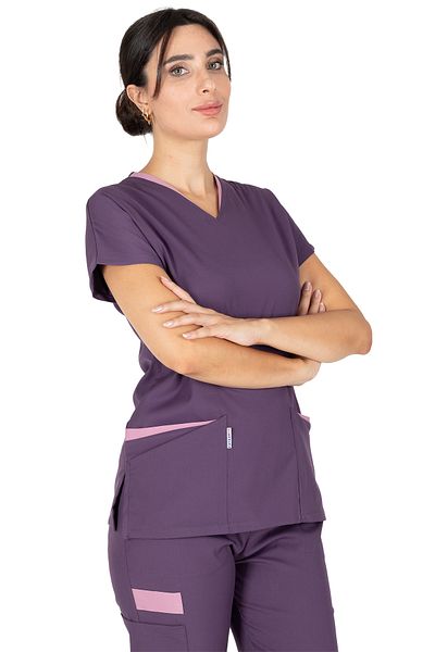 Alsancak Üniforma Twin Flex Plum Lycra Thin Fabric Doctor Jersey and Nurse Jersey Set