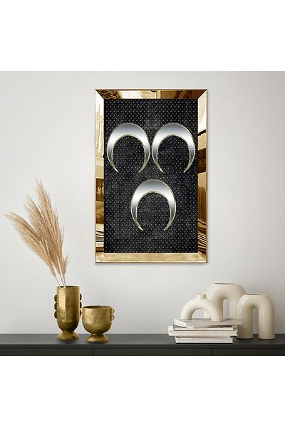 Zevahir Mobilya Dekorasyon Τραπέζι MDF 3 Crescent Μονό με Πλαίσιο από Πλεξιγκλάς με Χρυσό Καθρέφτη