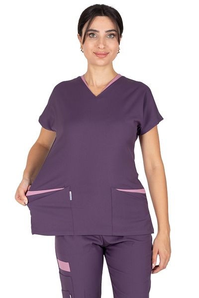 Alsancak Üniforma Twin Flex Plum Lycra Thin Fabric Doctor Jersey and Nurse Jersey Set