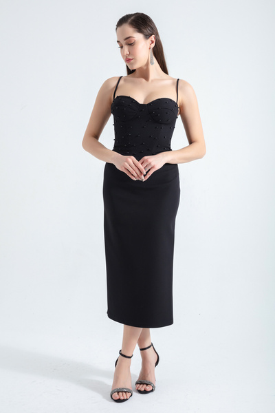 Lafaba Dámské večerní šaty Midi s černým korzetovým korzetem