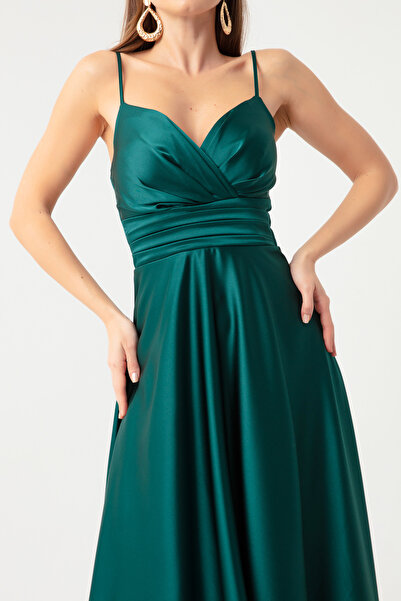 Lafaba Γυναικείο Σμαραγδένιο Πράσινο Σχοινί λουράκι μέσης σατέν μίντι βραδινό φόρεμα & φόρεμα αποφοίτησης