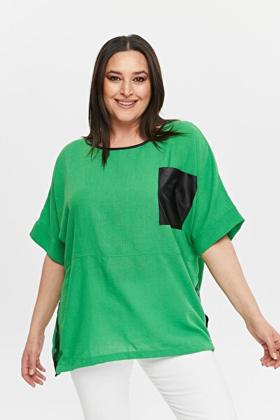 Ebsumu Bluză de damă, de mărime mare, din piele, cu buzunare detaliată, cu po...