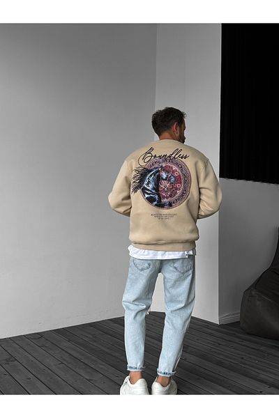 BYBASICMAN Lb-1007 Model Beige Boudless Embroidered Sweat
