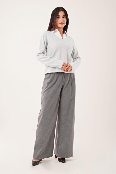 Hipo Trend Gray Blouse with Shirt Collar