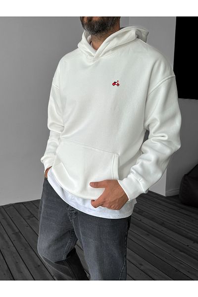 BYBASICMAN White Scooter Printed Hooded Sweat C-4371