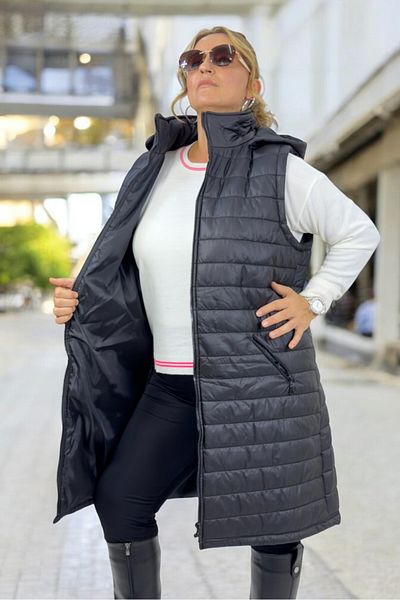 yagmurberen Removable Hooded Quilted Extra Large Size Sleveless Puffy Vest Jacket