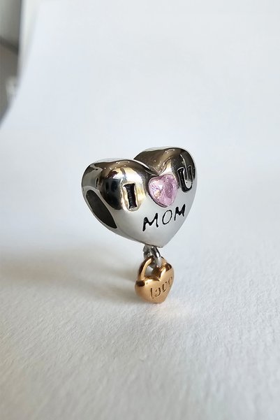 BUNNY ÇELİK CHARM I LOVE MOM ÇİFT KALPLİ