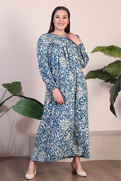 Ferace Μακριά μητρικά ρούχα μεγάλου μεγέθους Γυναικείο φόρεμα Hijab Petrol Blue