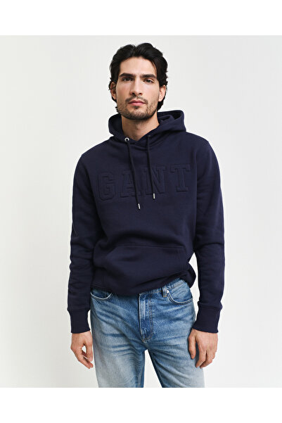 Gant Erkek Lacivert Regular Fit Kapüşonlu Logolu Sweatshirt