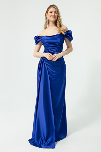 Lafaba Damen Saks U-Boot-Ausschnitt, ärmellos, langes Satin-Abendkleid und Abschlusskleid