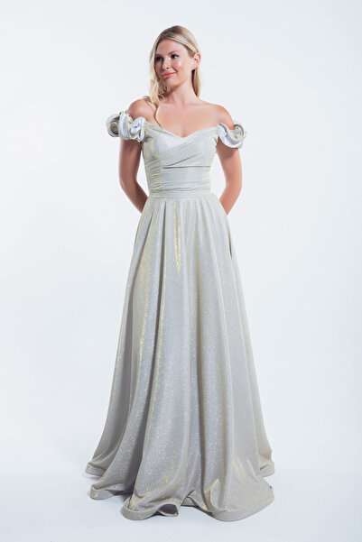 Lafaba Třpytivé volánové zlaté dlouhé dámské večerní šaty