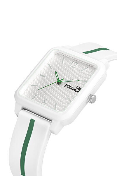 Polo Air Unisex White Green Striped Silicone Sports Wristwatch - Square Case, Pl-1509B4X