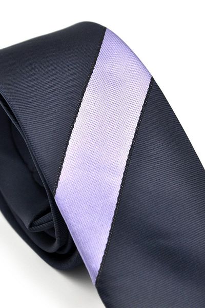 Gaffy Cravatte Lilac Panel Patterned Black Woven Fabric Slim Fit Tie // Kpk007