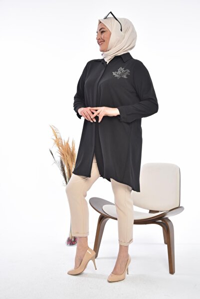 Ferace Women's Large Size Leaf Printed Shirt Tunic