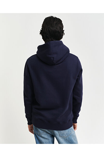 Gant Erkek Lacivert Regular Fit Kapüşonlu Logolu Sweatshirt