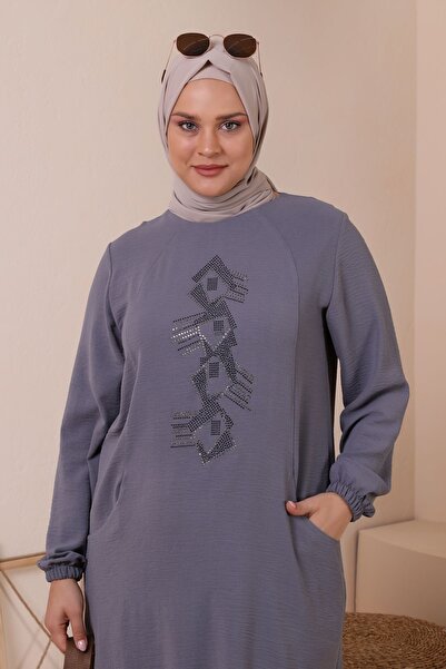 Ferace Hijab Ayrobin Διπλό Σετ Μεγάλο Μέγεθος Tunic Παντελόνι Γυναικείο Γκρι