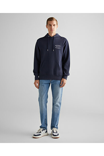 Gant Erkek Lacivert Regular Fit Kapüşonlu Logolu Sweatshirt