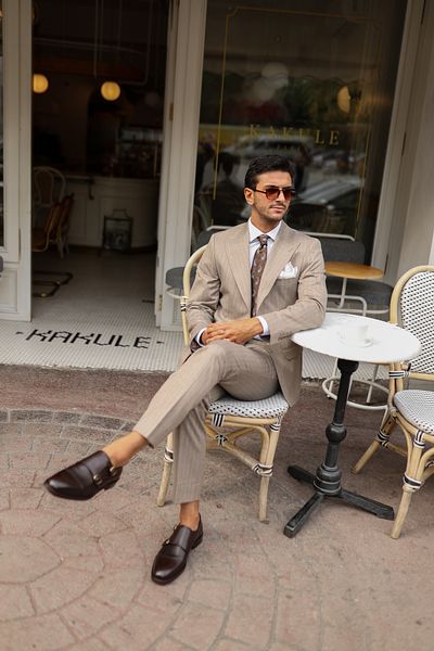 AEK FIORE Men's Striped Cream Suit