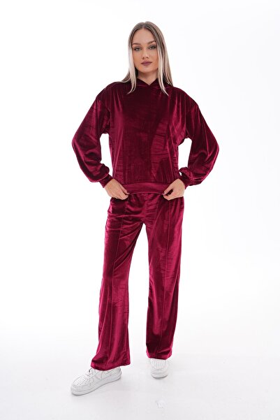 WestBound Claret Red Women's Tracksuit Set - Casual Velvet