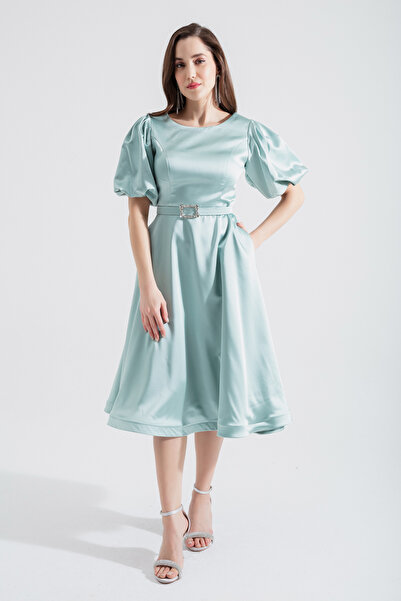 Lafaba Γυναικείο Μίνι βραδινό φόρεμα με πράσινο μπαλόνι με κοσμήματα ζωσμένες