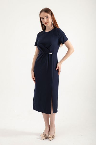 Lafaba Γυναικείο φόρεμα Navy Blue Midi - Πέρλα Λεπτομέρεια και σκίσιμο